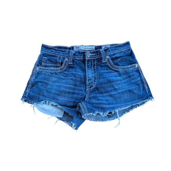 BKE Cut Off Denim Jean Shorts Womens 29 Blue Booty Embroidered Pockets 3" - Picture 1 of 8